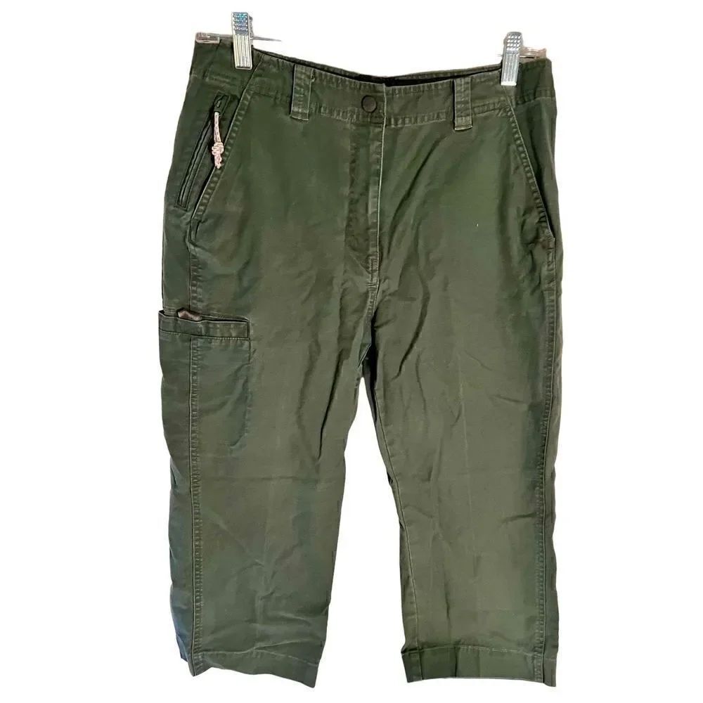 LL Bean Women's Cropped Pants Hiking Olive Capri Cargo Utility Size 10